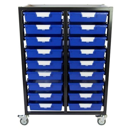 STORSYSTEM Commercial Grade Mobile Bin Storage Cart with 18 Blue High Impact Polystyrene Bins/Trays CE2102DG-18SPB